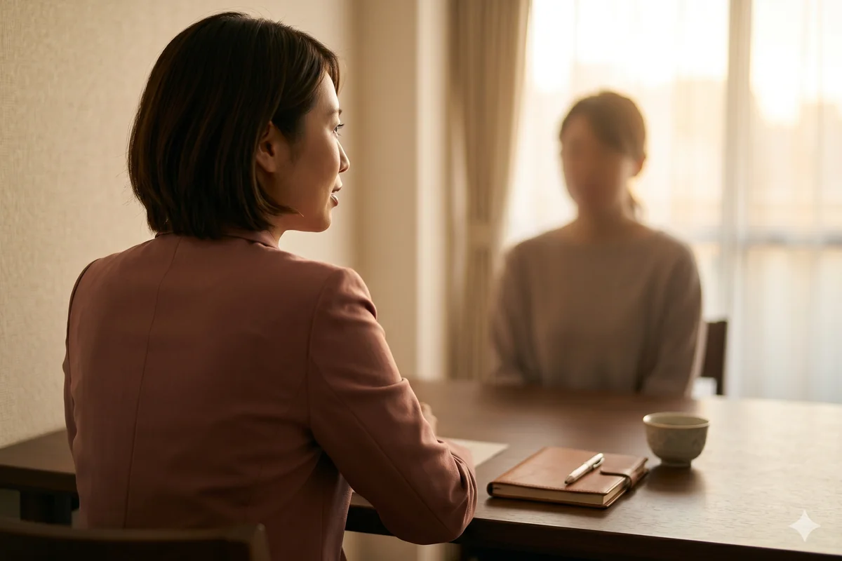 弁護士 三浦結子が依頼者に寄り添って相談を受けるシーン